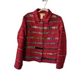 Coldwater Creek Jacket Womens PL Multicolor Patchwork Velvet Tapestry Artsy Boho